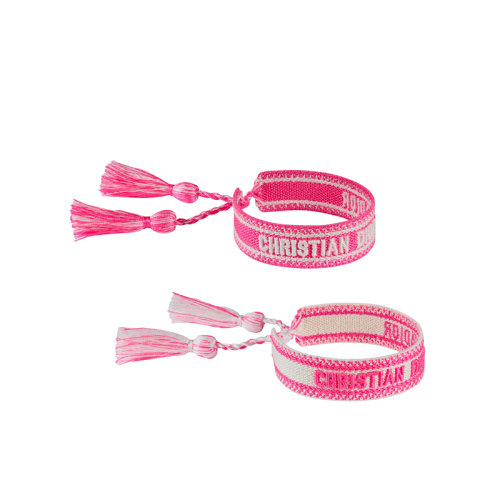 DIOR/迪奥 22春夏新款J'ADIOR系列 女士荧光粉色棉布刺绣镶水晶徽标流苏手链B0961ADRCO_D01P