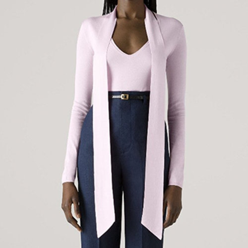 St.John/盛蔷21春夏浅紫色蚕丝棉混纺女士长袖衬衫针织衫K513052