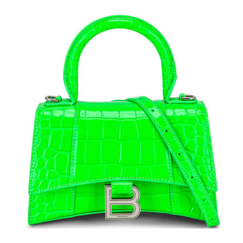 Balenciaga/巴黎世家 Crocker Hourglass系列XS女士纯色鳄鱼压纹小牛皮经典B字金属徽标单肩包斜挎包手提包沙漏包女包 592833-1LR6Y 多色可选