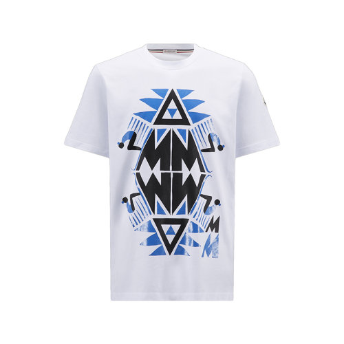 Moncler/蒙克莱 22年秋冬新款 男士光学白色纯棉图形图案短袖T恤H20918C000118390T001