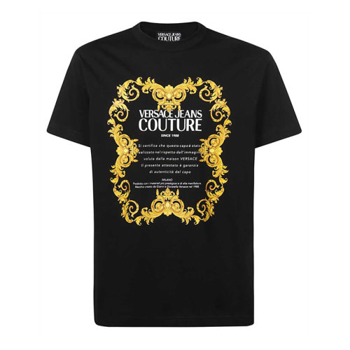 VERSACE JEANS/范思哲牛仔 男士黑色棉质经典字母徽标印花装饰圆领短袖上衣T恤 B3GWA7TJ-30319-K42