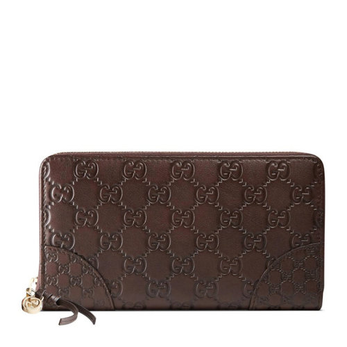 GUCCI/古驰 男女同款中性棕色牛皮双G压花长款拉链手拿包钱夹钱包  323397-A00JG-