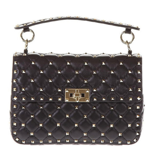 Valentino/华伦天奴 女士 时尚百搭 黑色 小牛皮铆钉装饰斜挎包单肩包 QW0B0122NAP 0NO HJH0015X