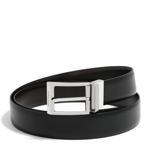 Salvatore Ferragamo/菲拉格慕 男女同款中性款黑色银色搭扣皮带腰带 67-9077-0586253