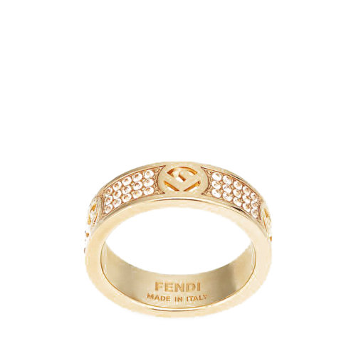 FENDI/芬迪  F IS FENDI系列 金色金属天然水晶镂空徽标图案戒指8AG9296DMF089U