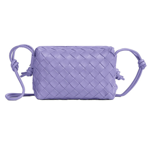 Bottega Veneta/葆蝶家 22新款 女士迷你紫色羔羊皮Intrecciato图案拉链开合单肩斜挎相机包680254V1G114214