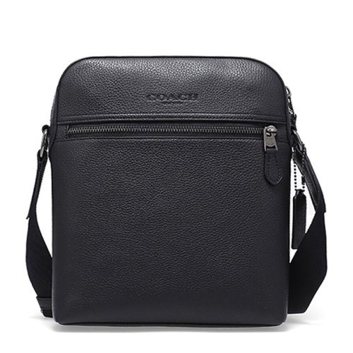 COACH/蔻驰男士黑色粒面牛皮经典字母徽标压花拉链开合单肩包斜挎包邮差包信使包男包 F4011QBBK