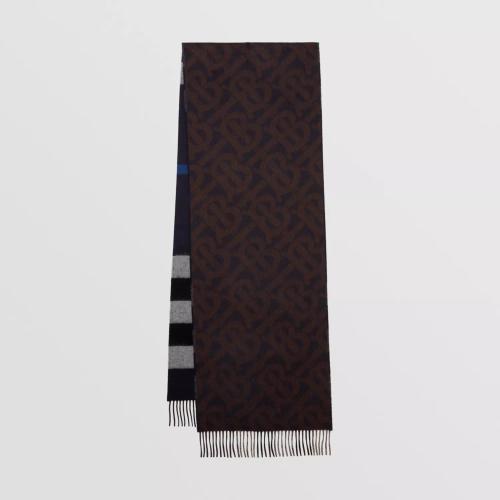  BURBERRY 22年秋冬 女士 双面两用格纹拼专属标识羊绒围巾 80638141