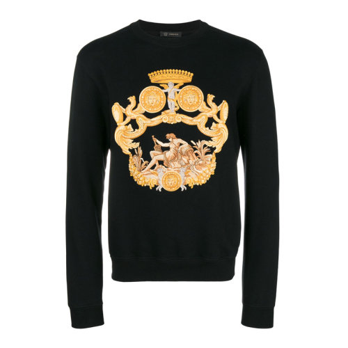 VERSACE 范思哲 男士 服装 黑色圆领刺绣印花套头衫卫衣 男卫衣