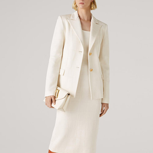 St.John/盛蔷白色奥斯曼格纹针织女士西服西装夹克K6111P2