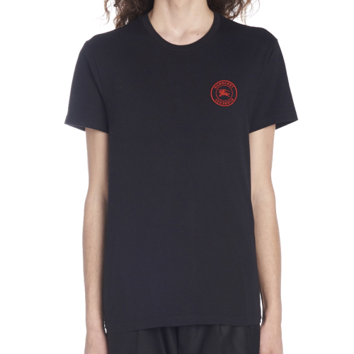 BURBERRY/博柏利 男士黑色短袖T恤 红色LOGO胸标 80078141-O【奥莱】