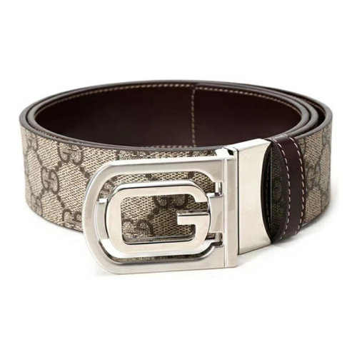 GUCCI | 古驰 双G图案牛皮圆形针扣时尚腰带 米咖色 宽4cm