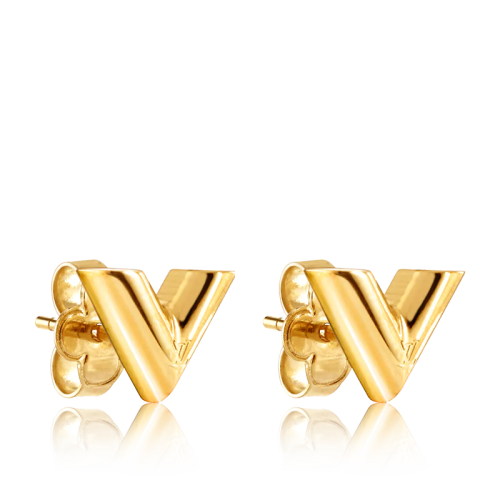 Louis Vuitton/路易威登 22春夏新款ESSENTIAL V系列 金色黄铜金属V字造型镂刻徽标耳钉M68153