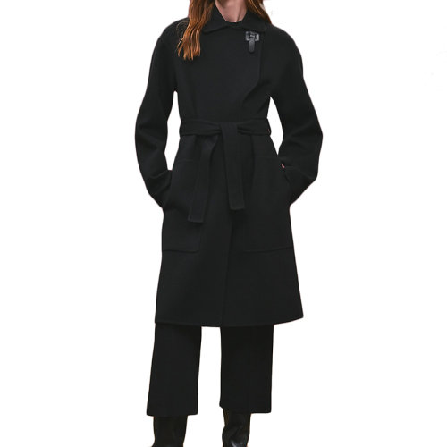 HERMES/爱马仕 22年秋冬新款 女士黑色纯羊绒浴袍风双面大衣H2H0128DA0242