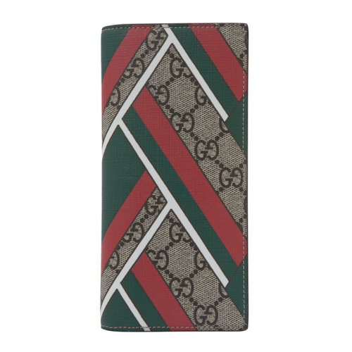 GUCCI/古驰 男士拼色PU材质经典双G字母徽标印花红绿条纹装饰长款钱夹钱包卡包零钱包男包 429229-K1M1T-8574