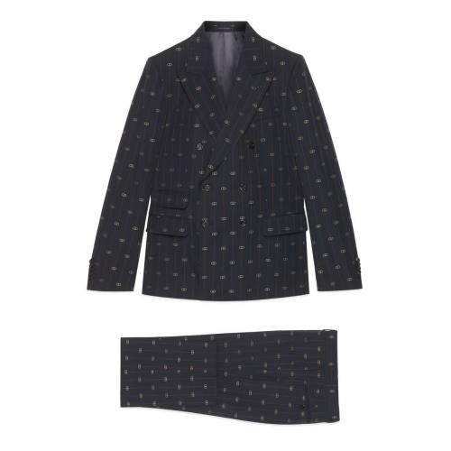  GUCCI古驰 22年秋冬 男士 互扣式双G条纹羊毛西装 660190 ZAGWR 4956