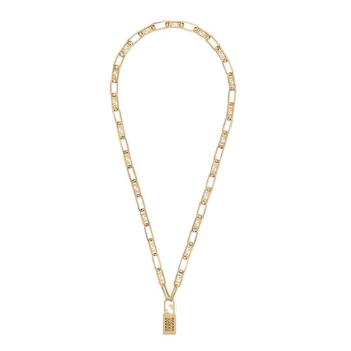 FENDI/芬迪  O’LOCK系列 金色金属Fendi O'Lock镂空图案挂锁吊坠项链8AH3106GXF161W