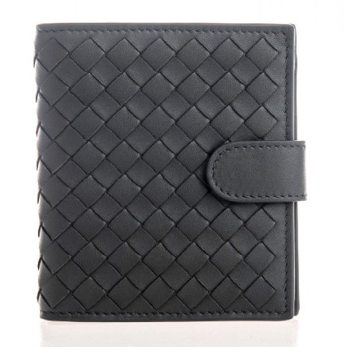 Bottega Veneta/葆蝶家 女士黑色羊皮编织按扣开合短款短款双折卡夹卡包钱包女包 121059-V001N 多色可选