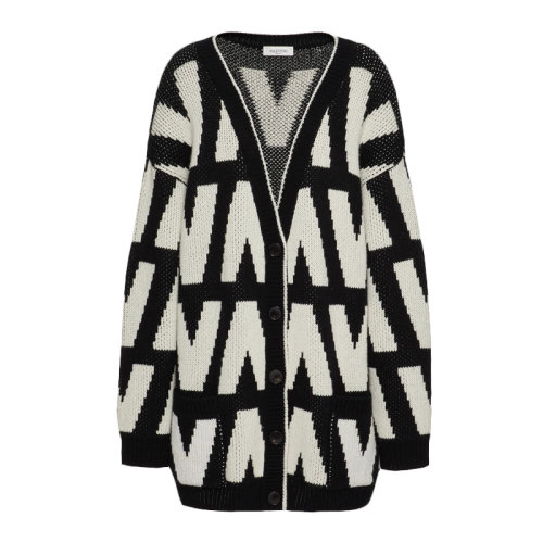 Valentino/华伦天奴 女士拼色棉质经典字母徽标提花装饰正面纽扣开合V领针织衫开衫 WB3KA02I-6G4-0NA