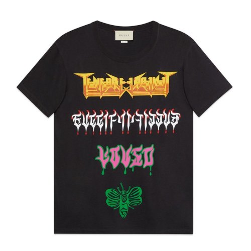 GUCCI/古驰  鹿晗同款 男装 服装 超大造型金属风Gucci印花时尚休闲 男士短袖T恤