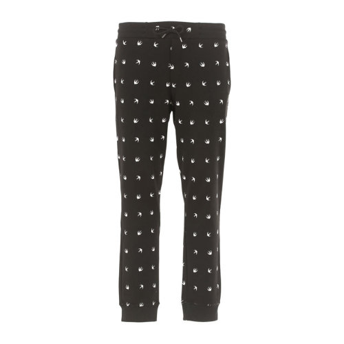 Alexander McQueen/亚历山大麦昆 男士黑色锦纶拼氨纶小飞燕印花长裤运动裤休闲裤 360854-RJR38-1000