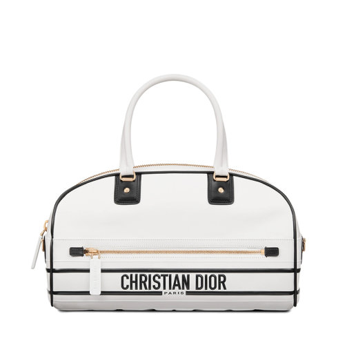 DIOR/迪奥 22春夏新款VIBE系列 女士中号白色光滑牛皮革拉链保龄球包手提包M6202OOBR_M879
