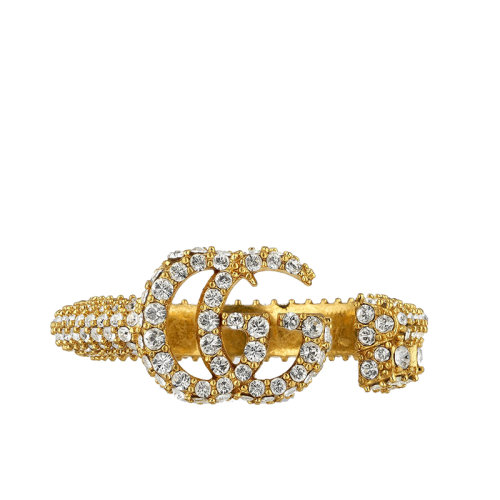 GUCCI/古驰  金色金属水晶双G图案戒指645625J1D508062