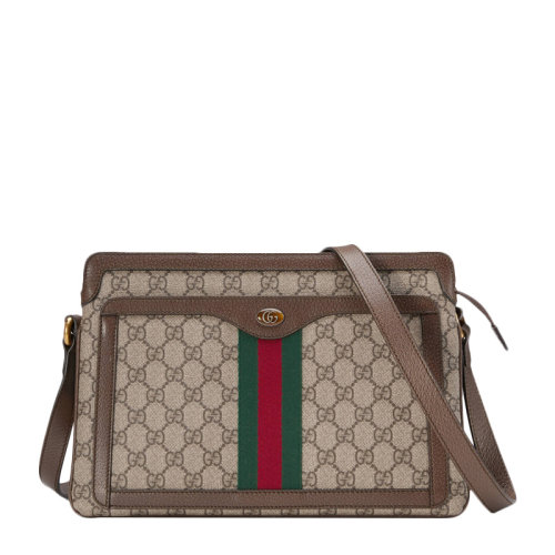 GUCCI 古驰   ophidia系列 女士米色配乌木色帆布双G印花单肩斜挎包