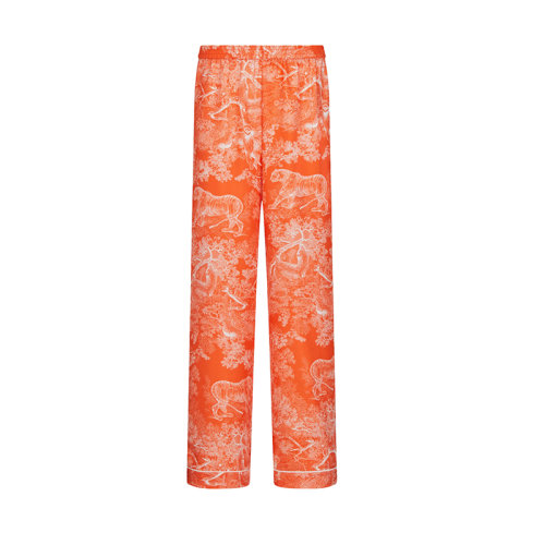 DIOR/迪奥 DIORIVIERA系列 22年秋冬新款 女士荧光橙色桑蚕丝斜纹面料Reverse茹伊印花长裤241P30F6621_X2826