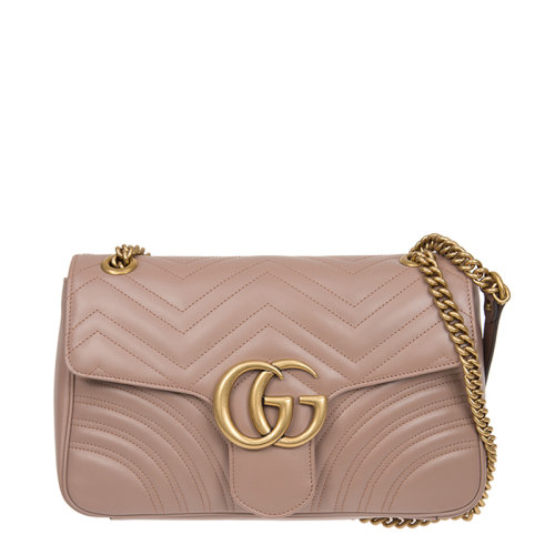 GUCCI/古驰  古琦女包 Marmont系列 经典双G 波浪纹 女士灰粉色牛皮时尚链条翻盖单肩包 443496 DTD1T 5729