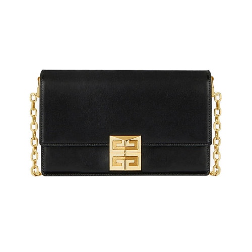 Givenchy/纪梵希 22新款 女式小号黑色小牛皮翻盖金属磁扣开合链式肩带金色饰面单肩斜挎包BB50HEB15T-001