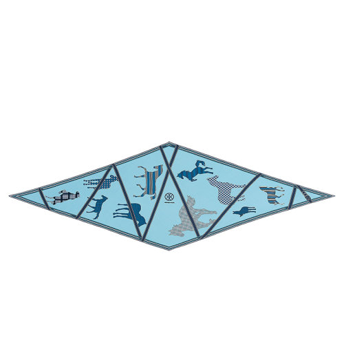 HERMES/爱马仕 男士天空/中蓝/灰色羊绒真丝Clan Equestre围巾H432513T13