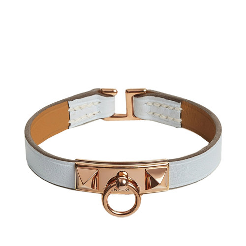 HERMES/爱马仕 Rivale系列 男女同款mini雾蓝色小牛皮饰镀玫瑰金吊环手镯手环H081181CDT0