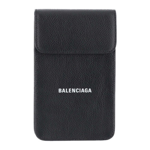 Balenciaga/巴黎世家 男士黑色粒面小牛皮经典字母徽标印花磁扣翻盖开合单肩包手机包钱包卡包男包 640536-1IZI3-1090