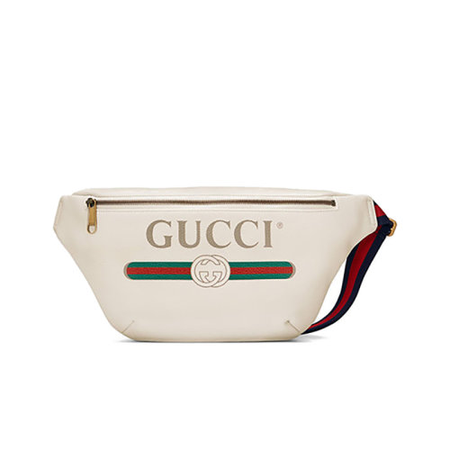 【香港】GUCCI/古驰 男士白色皮革标识印花双G腰包