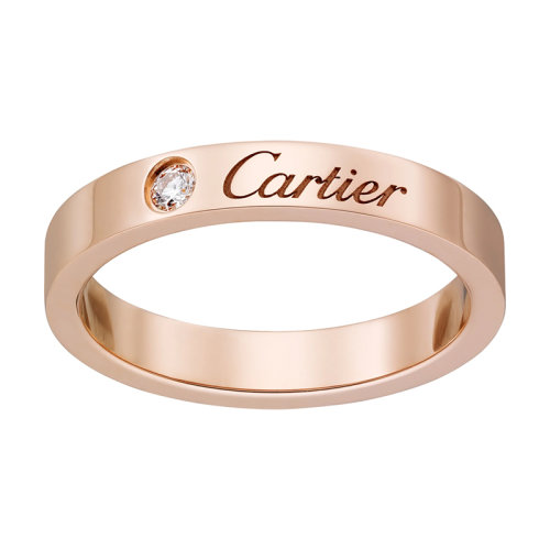 CARTIER/卡地亚 C de Cartier系列 18K金玫瑰金刻字单钻结婚戒指  B4086400
