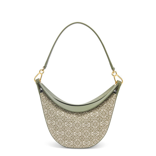 LOEWE/罗意威 22新款Luna系列 女士小号绿色/鳄梨绿老花织物皮革饰边半月形流浪包单肩手提腋下包A923PM1X02-4364