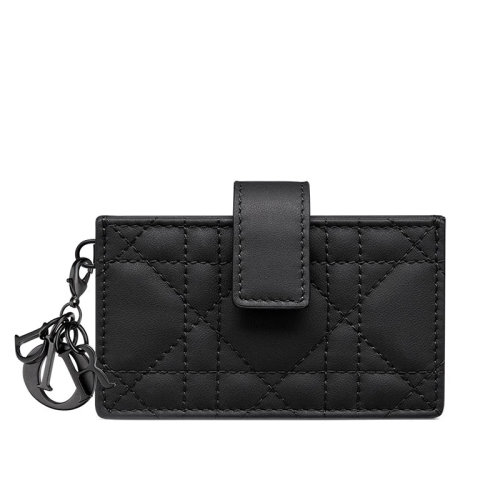 DIOR/迪奥 20系列LADY DIOR 系列 黑色小牛皮哑光经典藤格纹风琴褶卡片夹 S0074SLOI_M989