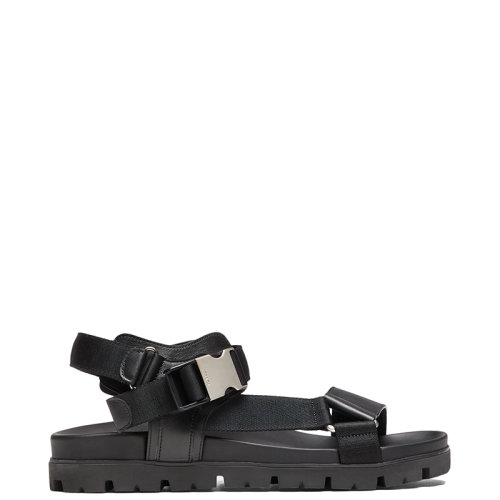 PRADA/普拉达 22年春夏新款 男士黑色皮革和尼龙饰带运动凉鞋2X3055_3L74_F0002