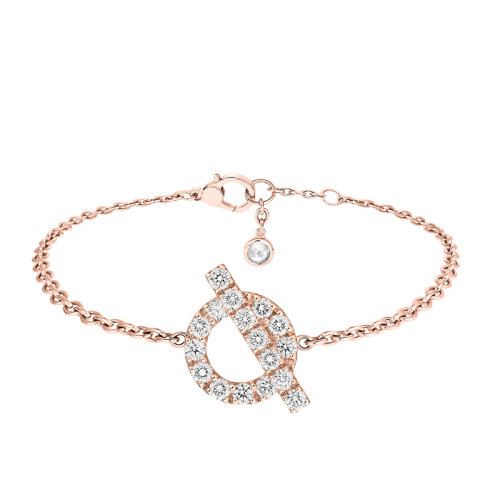 HERMES/爱马仕 经典Finesse系列 18K金玫瑰金镶钻棍状环形图案手链H219411B