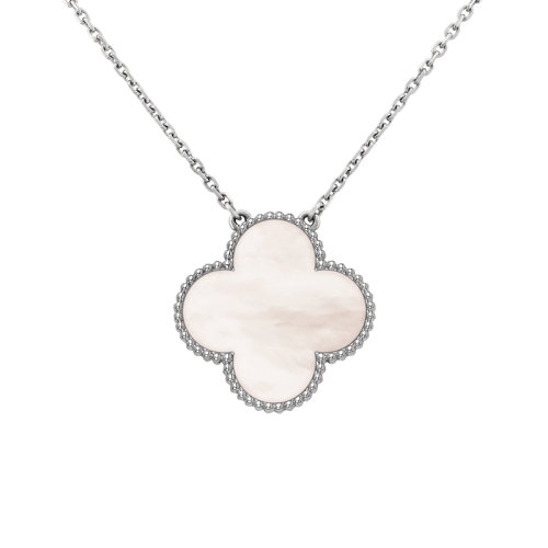 Van Cleef & Arpels/梵克雅宝 经典款MagicAlhambra?系列 18K金白金镶嵌白珍珠贝母银链四叶草项链 VCARN32200