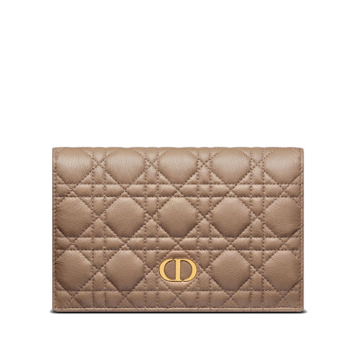DIOR/迪奥 22春夏新款CARO XL系列 女士灰褐色小牛皮藤格纹金扣钱包S5104UWHC_M45M