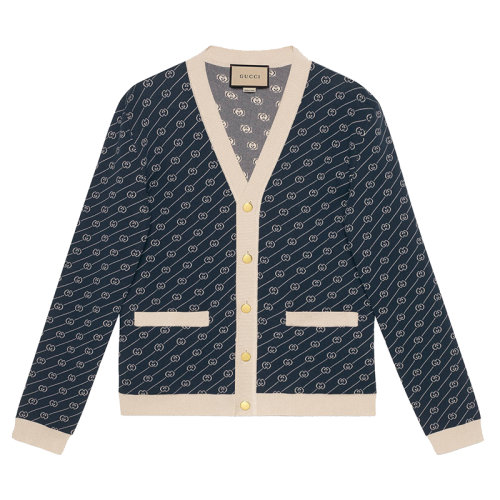 GUCCI/古驰 男士蓝色棉/真丝针织开衫 660290XKBWA4492