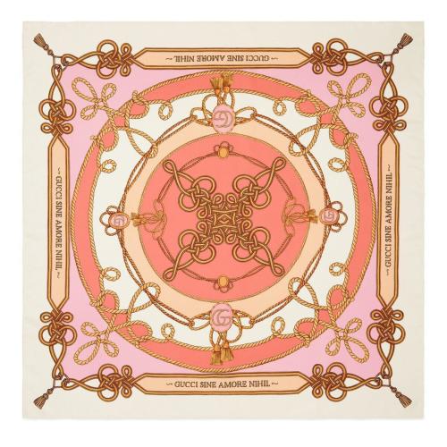  GUCCI古驰 22年秋冬 女士 光影饰带印花真丝围巾 703096 3G001 9272