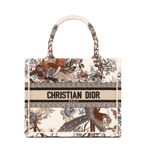 DIOR/迪奥 22新款BOOK TOTE系列 女士小号奶白色面料多色Jardin d'Hiver图案刺绣手提托特包M1265ZRWD_M941
