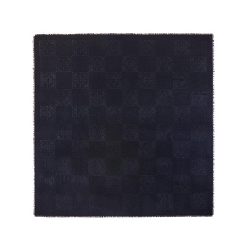 LOEWE/罗意威新款 女士深蓝色羊绒混纺棋盘格方巾围巾0010477800