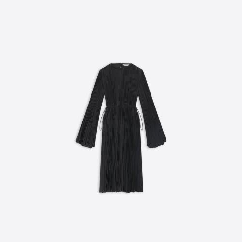  BALENCIAGA巴黎世家 22年秋冬 女士 连衣裙 Womens Pleated Drawstring Dress  in Black 70442