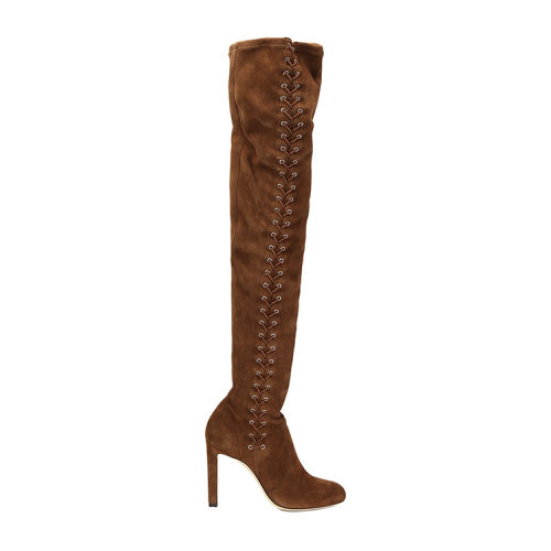 Jimmy Choo/周仰杰 棕色麂皮-绑带装饰 细跟 过膝靴 MARIE100UDU CEDAR CEDAR