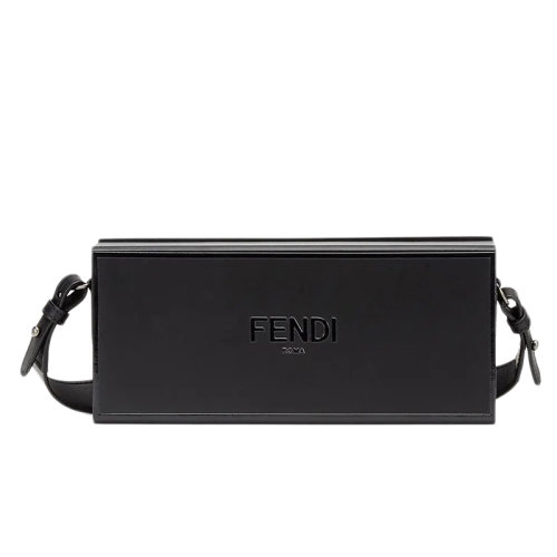 FENDI/芬迪 BOX 黑色小牛皮磁扣横款长方形单肩斜挎盒子包7VA520AFB3F1Z35