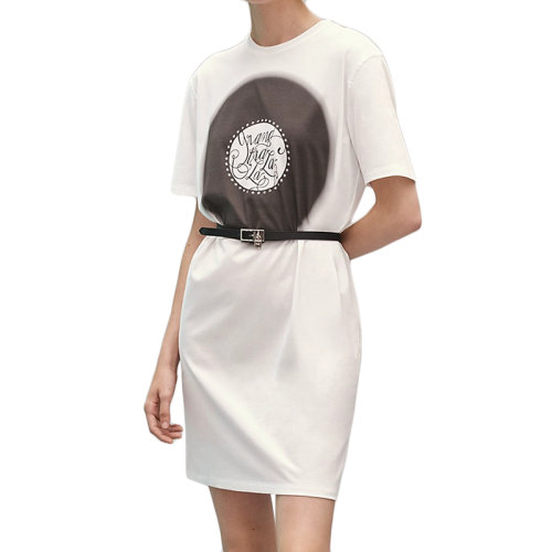 HERMES/爱马仕 22年春夏新款 女士黑色/白色纯棉Grand Traalala印花T恤连衣裙H2E4513DU0234